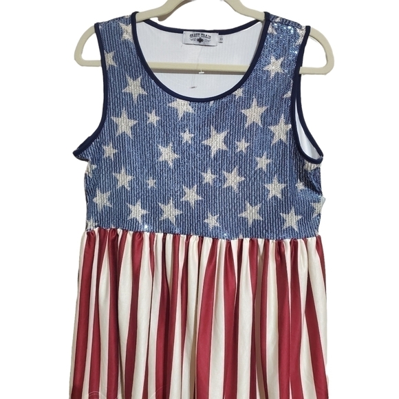NWOT Crazy Train patriotic Sparkle Spangled bling sequin Tank top sz Small - Med - Picture 3 of 9